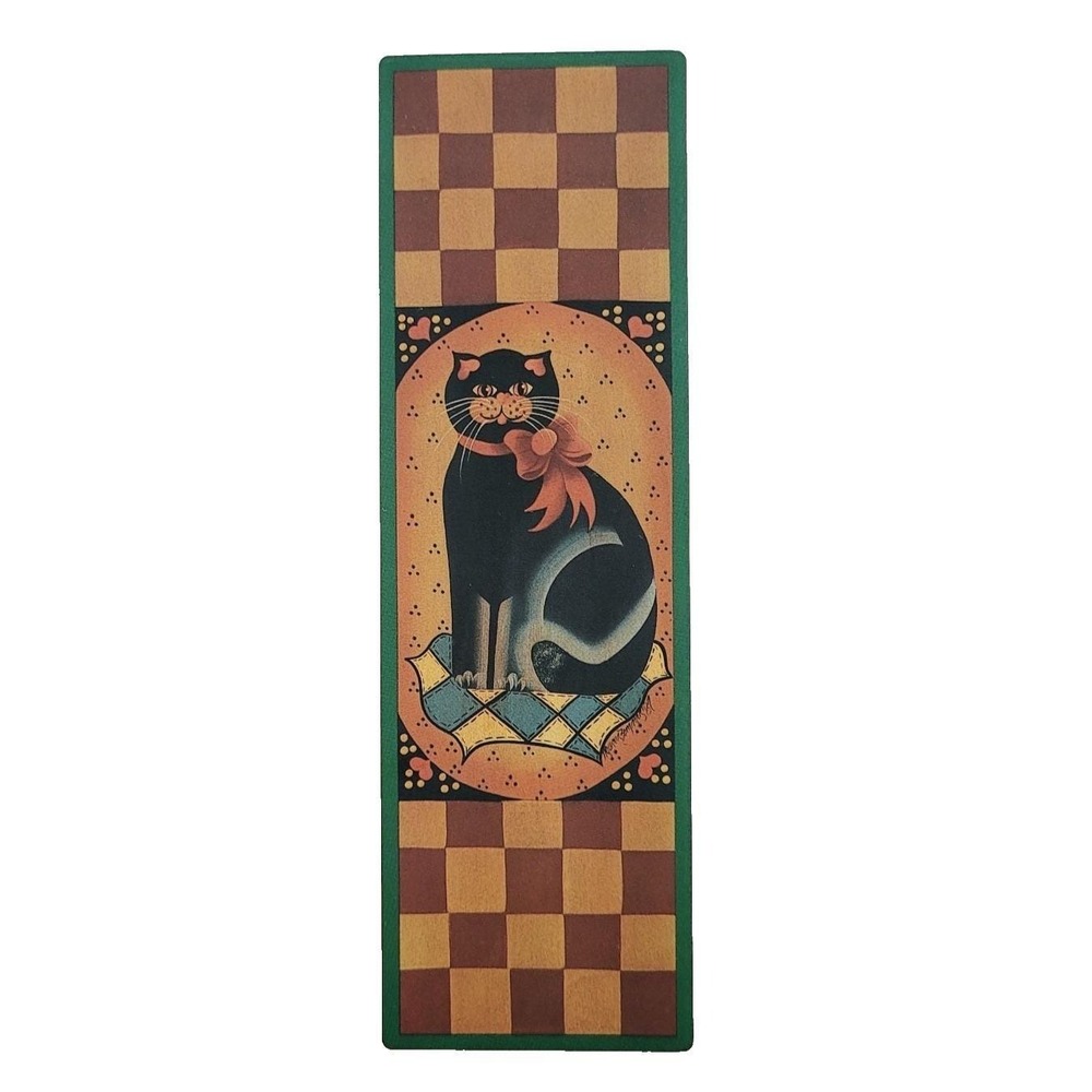 Vintage 80s Maureen Bergman Bookmark folk art black cat quilt 1987 Artworks MB07